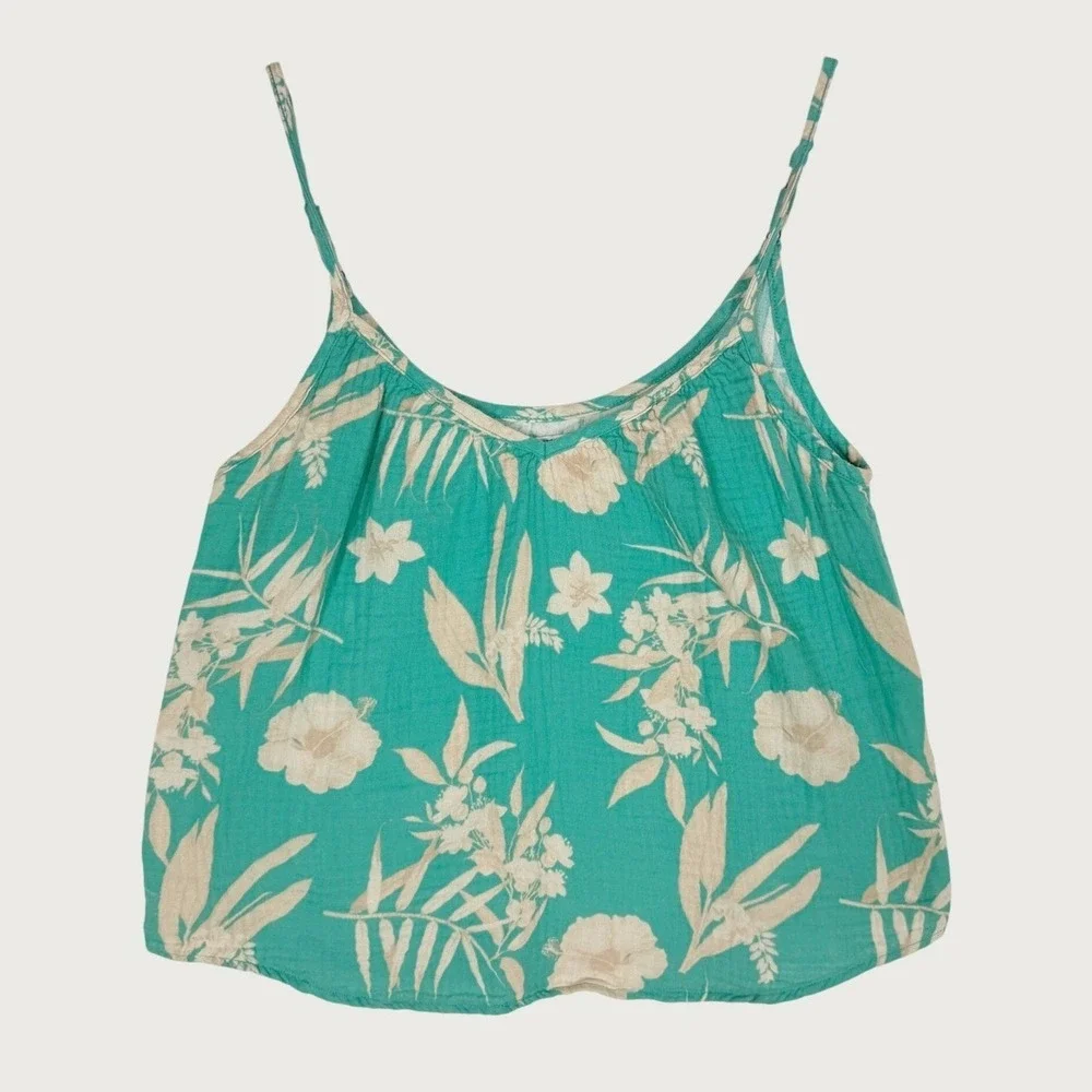 PJ Salvage Teal Green Tropical Floral Gauze 2 Piece Pajama Set Cami Pants Small